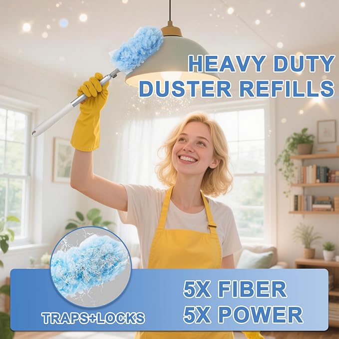 KeFanta Duster Refill Kit with 6 ft Super Extendable Handle Compatible with Swiffer 360° Disposable Microfiber Dusting Pads for Home Cleaning Ceiling Fan Window Hard-to-Reach Areas 20Pcs