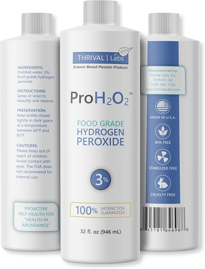 ProH2O2 3% Food Grade Hydrogen Peroxide – Natural Cleaner &amp Disinfectant – Suitable for Household Use – Ideal for Cleaning Sanitizing &amp Gargle – 32 fl oz Refill (Pack of 4)