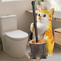 Toilet Brush Holder Set for Bathroom Cute Cat Base Solidly Toilet Bowl Brush Holder and Decorative Bathroom Ceramic Cleaning Kit with Brush and Holder (Cat)