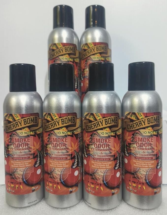 Smoke Odor Exterminator 198 gm/ 7 oz Large Spray Cherry Bomb 7oz Can 6 Pack.