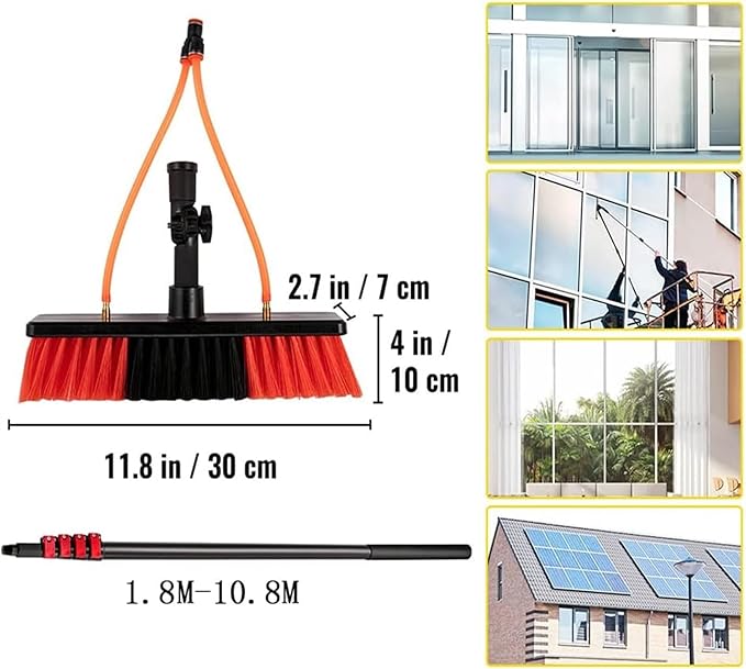 Window Cleaning Pole Telescopic Cleaning Brush 3-in-1 Aluminum Outdoor Window Cleaner W/Hose Cleaning Tool for Window Glass (Color : 30cm Size : 3.6m)