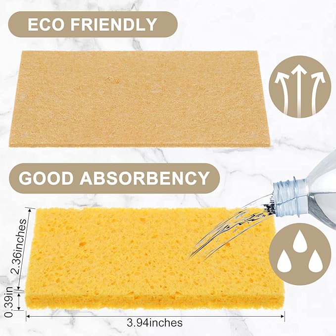 Zhengmy 100 Pieces Sponges Kitchen Compressed Sponges Bulk Natural Dish Sponge Compressed Wood Pulp Cleaning Sponge Without Scratching for Kitchen Bathroom 3.9 x 2.4 x 0.12 Inch (Yellow)