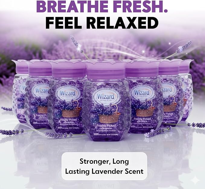 WIZARD Odor Eliminator Gel Beads - 12 oz Pack of 12 - Air Freshners For Bathroom. Rooms Per Areas and Car Freshner (FRESH LAVENDER)