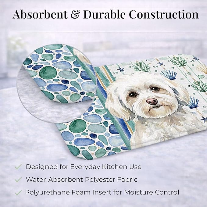 Caroline's Treasures White Havanese Coastal Sea Glass Dish Drying Mat Absorbent Dish Drying Mat Pad for Kitchen Counter Dish Drainer Mat for Countertop 14 x 21 Multicolor