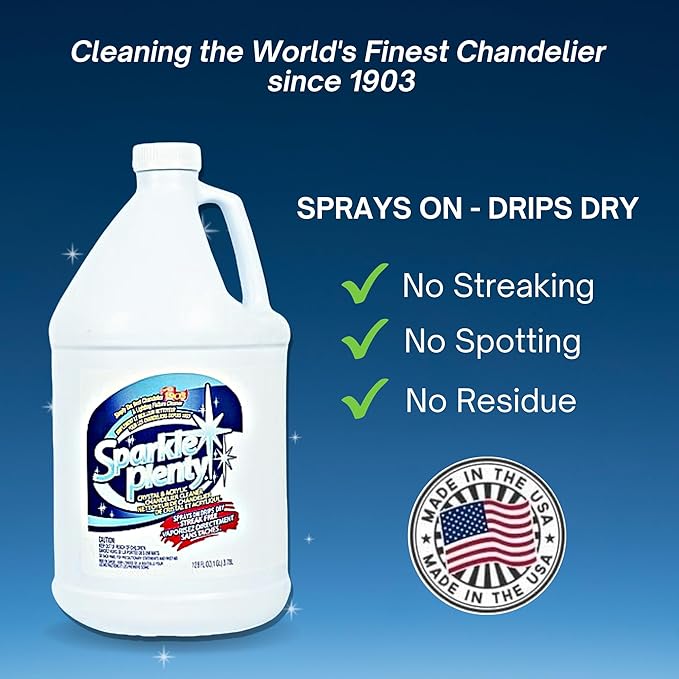 Sparkle Plenty Chandelier Cleaner Drip Dry Spray No Wipe -Dust Remover &amp Streak Free Glass Cleaner Spray for Chandelier Crystals &ampWindow Screen Surface -Versatile Household Cleaning Supplies(1