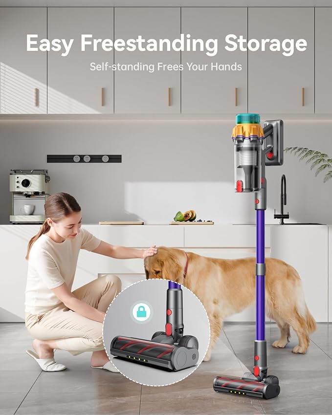 Cordless Vacuum Cleaner 55KPA 650W 65Mins Extra-Large Dust Cup Cordless Stick Vacuum Rechargeable Vacuum Cleaner with Self-Standing Vacuum Cleaners for Home Hardwood Floor Carpet Pet Hair