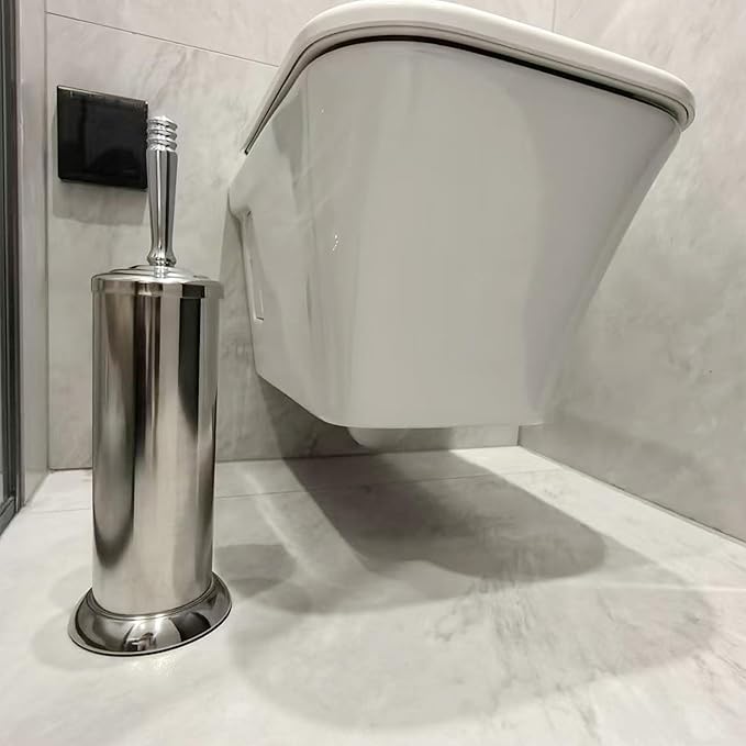 Silver Chrome Toilet Bowl Brush with Holder with Removable lastic Liner Durable Bathroom Cleaning Tool Bathroom Cleaner Brush for Efficient Cleaning and Hygiene