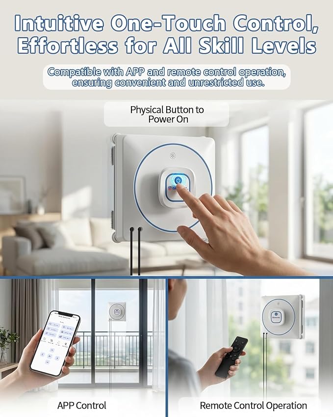 Window Cleaning Robot 8000Pa Auto Window Cleaner with Intelligent Path Planning 15-Stage Anti-Fall for High-Rise Glass App &amp Remote Control Hands-Free for Tile &amp Floor-to-Ceiling Windows
