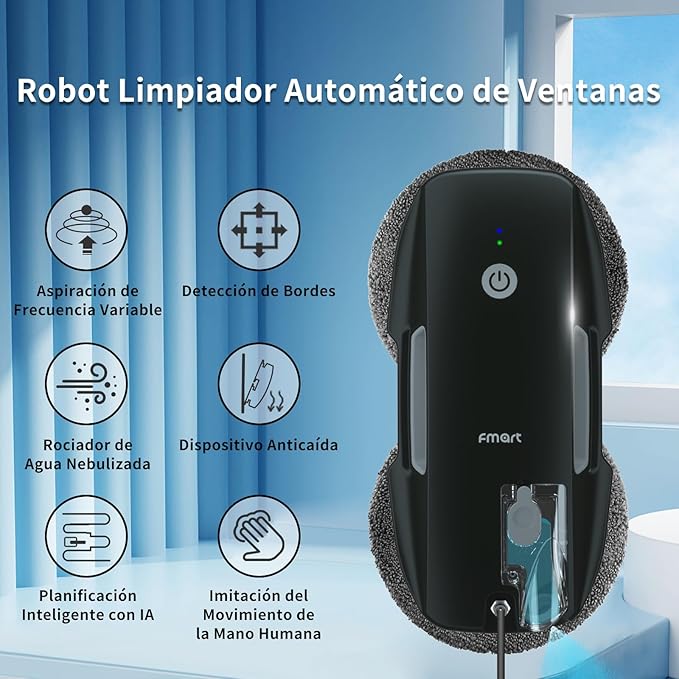 FMART T9Pro Window Cleaning Robot - 3800PA Ultrasonic Water Spray AI Path Planning AI Edge Detection Window Cleaner Robotic with Remote Control &amp 10 Cloths - Deep Clean Windows Tiles