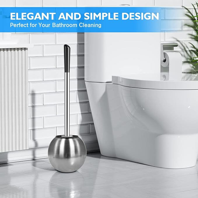 Toilet Brush and Holder 2 Pack 304 Stainless Steel Toilet Brush with Extended and Durable Comfortable Brush Handle Toilet Bowl Brush for Bathroom Toilet - Ergonomic Pratical Durable