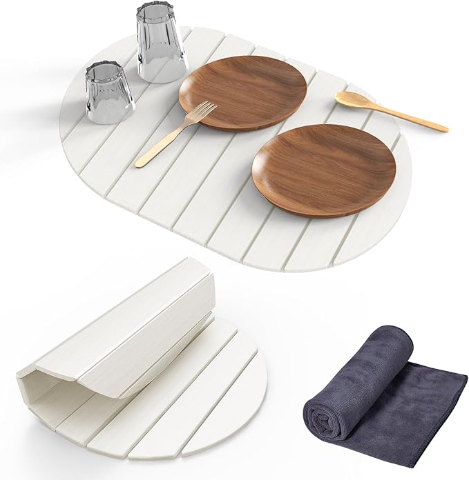 Stone Dish Drying Mat for Kitchen Counter24(L)×16(W) Collapsible Fast-Drying Diatomaceous Earth Mats with Towel Sanding ToolVersatile Stone Drying Mats for Cups Dishes Bottles