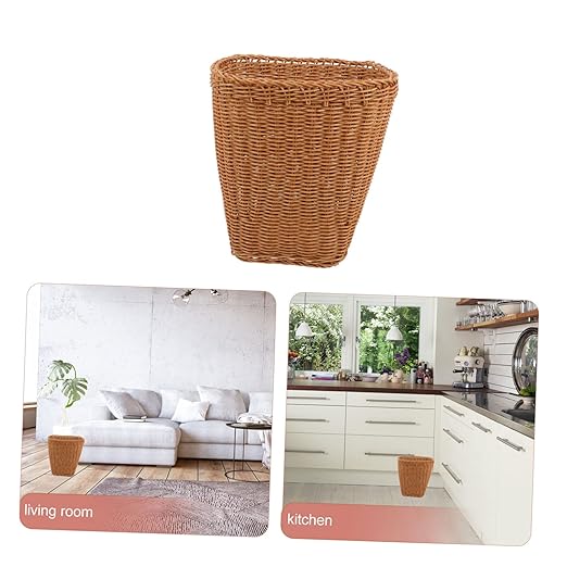 Multi-Functional Woven Storage Basket Rustic Rattan Wastebasket for Bedroom Living Room and Office Decorative Sundries Organizer for Compact Spaces