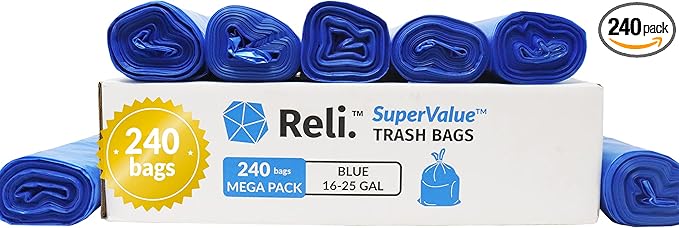 Reli. SuperValue 16-25 Gallon Recycling Bags | 240 Count Bulk | Blue Trash Bags | Commercial Can Liners