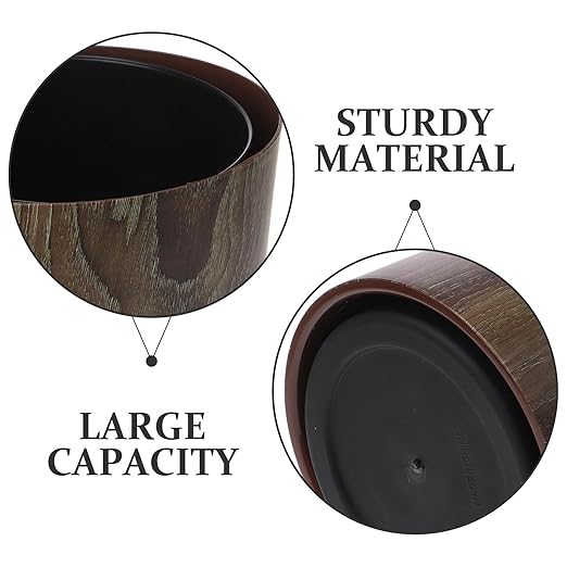 Housoutil Imitation Wood Grain Trash Can 8L Large Capacity Round Wastebasket Sturdy Kitchen and Bathroom Garbage Bin for Home Office Hotel Use