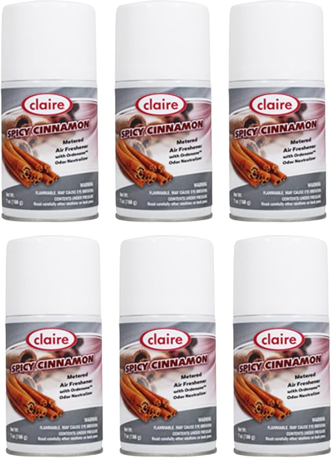 Claire CL122 7 Oz. Spicy Cinnamon Metered Air Freshener Aerosol Can (6 Pack)