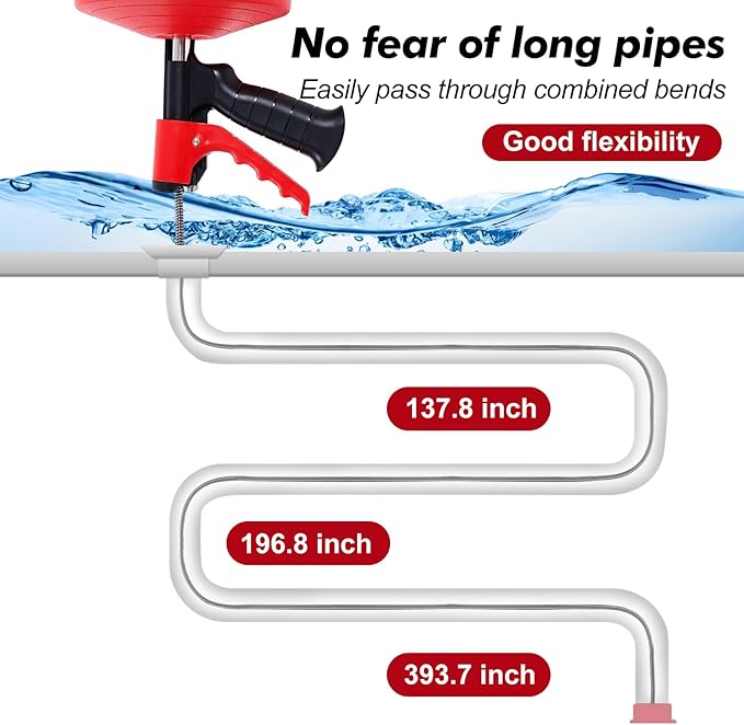 Drain Auger 16 Ft with Gloves Flexible Plumbing Snake Drain Auger Hair Clog Remover for Shower Bathtub Drain Bathroom Sink Kitchen Cleaning