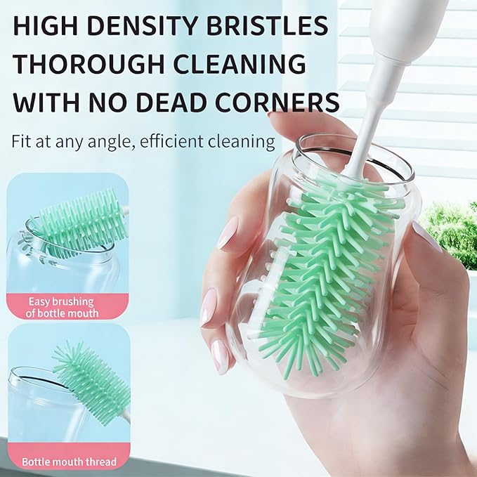 Rechargeable Electric Bottle Brush with Stand - 360° Spin Silicone Cleaner for Baby Bottles Breast Pumps &amp Small Household Containers (Light Green)