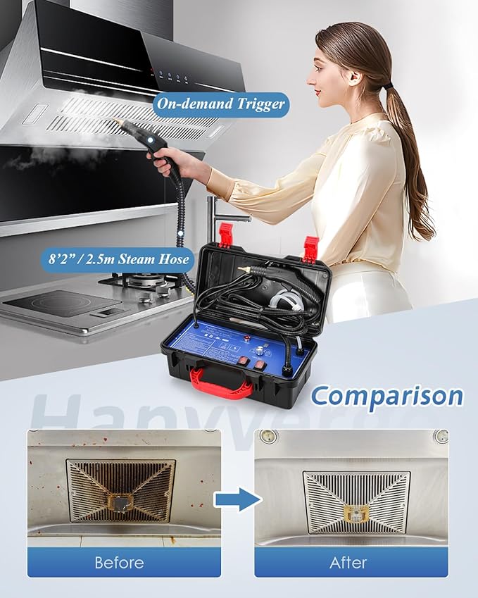 High Pressure Steam Cleaner 1700W Steamer for Cleaning Grout Tile Heavy Duty Portable Steamer Cleaner for Car Auto High Heat Cleaning Steamer for Home Shower All Surfaces 110V