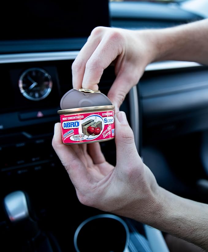 ABRO Scent 12-Pack Organic Air Freshener Can Cherry Scent 3 Spill Proof Blocks per Can Ideal for Car Scents New Car Smell Lasts Up to 60 Days Use in Home Bathroom Car or Office