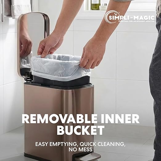 6L/1.6G Stainless Steel Bathroom Trash Can with Hands-Free Foot Pedal Quiet Soft-Close Lid Compact Space-Saving Size