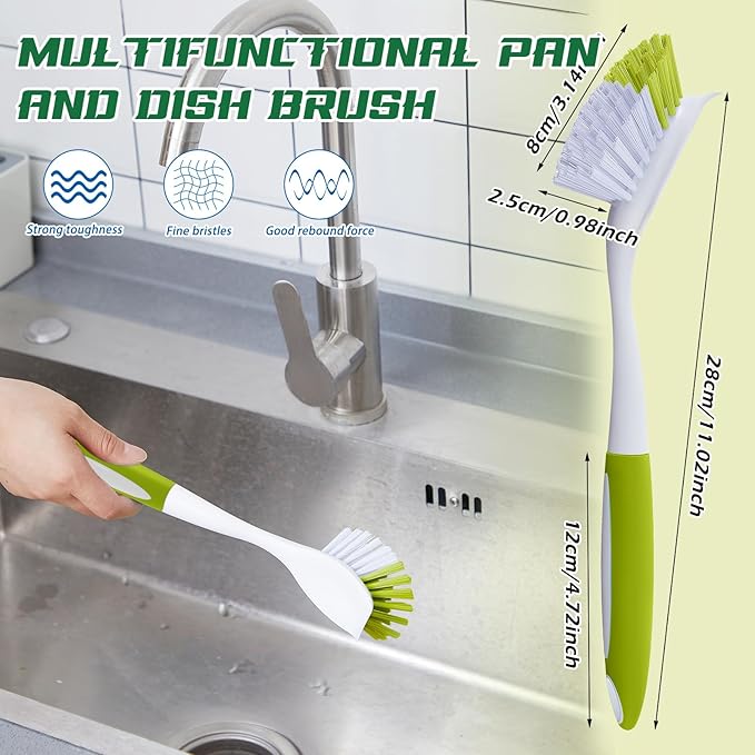 Hsei 20 Pcs Light Green Kitchen Scrub Dish Brush Bulk with 11 Inch Anti Slip Handle Cleaning Dish Scrubber with Stiff Bristles Washing Scrub Brushes for Housekeeping for Pots and Pans Kitchen Sink