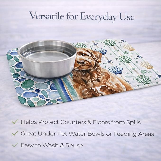 Caroline's Treasures Chocolate Labradoodle Coastal Sea Glass Dish Drying Mat Absorbent Dish Drying Mat Pad for Kitchen Counter Dish Drainer Mat for Countertop 14 x 21 Multicolor