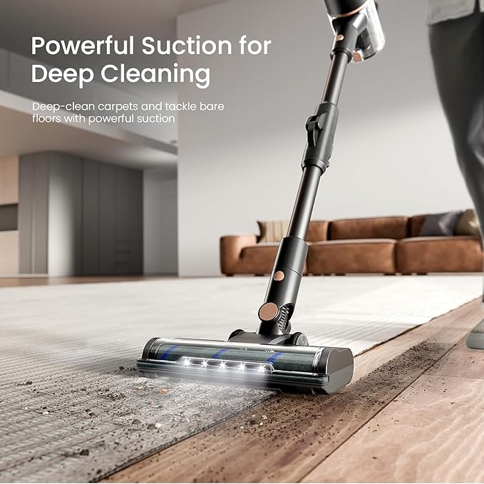 AGLUCKY Stick Vacuum Cleaner Power Suction Vacuum Cleaners with Hepa Filter LED Headlight Bendable Handle Rechargeable Vacuum Cleaners for Hardwood Floor &amp Carpet(Grey)