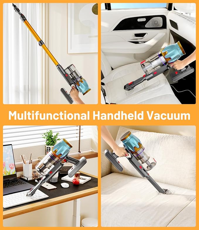Cordless Vacuum Cleaner 45Kpa/550W Stick Vacuum with Touch Screen Max 65Mins Vacuum Cleaners for Home Upgraded Green Light &amp Anti-Tangle Wireless Vacuum for Pet Hair/Carpet/Hardwood Floor