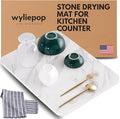 Stone Drying Mat for Kitchen Counter – Diatomaceous Earth Dish Drying Stone (White Marble) – Modern Countertop Drying Rack – Water Absorbent Heat Resistant Non-Slip Kitchen Mat with Towel (16x12)