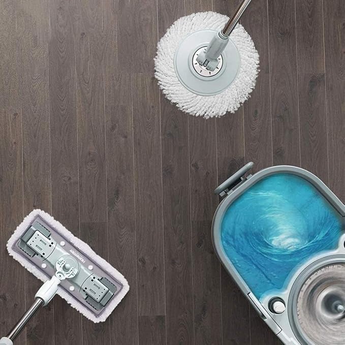 Microfiber Spin Mop &amp Bucket Floor Cleaning System Tool with Wheels Easy Wring Dryer Stainless Handle