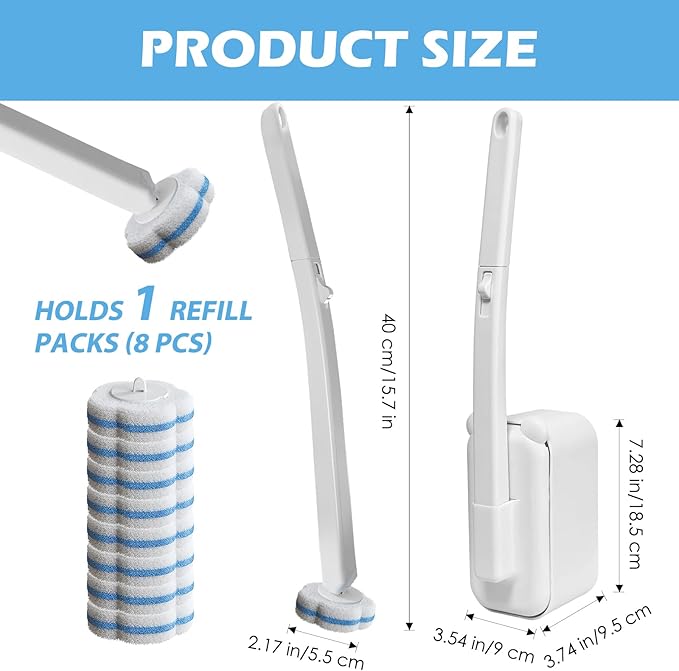 Disposable Toilet Brush Cleaning System 2pcs Wands with 104pcs Replacement HeadsStick for Toilet CleaningWands with Refills PadsWall Mounted Toliet Wand for BathroomToilet Brush and Holder