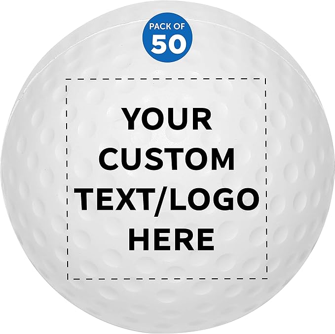 DISCOUNT PROMOS Custom Golf Shaped Squeeze Balls Set of 50 Personalized Bulk Pack - Perfect for Promotional Giveaways - White
