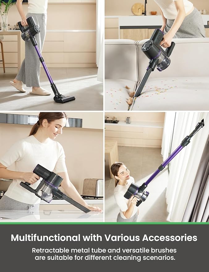 Vexilar V8PRO Cordless Vacuum Cleaner for Home - 25Kpa Stick Vacuum with Self Standing Design Max 35Min Runtime 6 in 1 Lightweight Vacuum for Hardwood Floors and Carpet Pet Hair Car