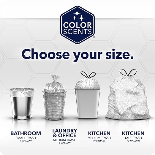Color Scents Tall Kitchen Trash Bags - 13 Gallon 20 Bags (5 Pack of 20 Count) Drawstring - Silver Bag in Simply Clean Scent with Microban
