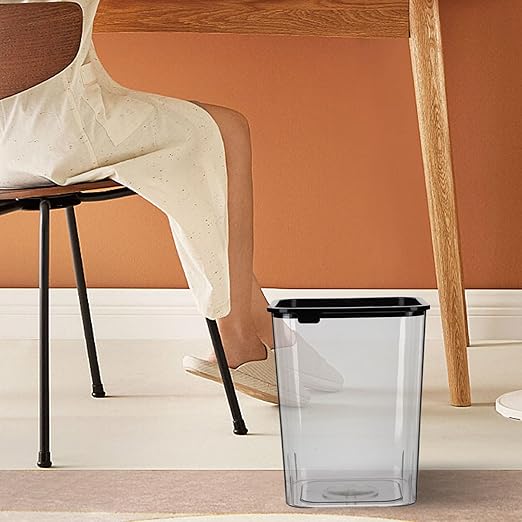 Transparent Square Garbage Bin Wastebasket for Home Office Bedroom Bathroom Compact Plastic Trash Can with Firm Bagging Modern Design for Household Storage and Recycling