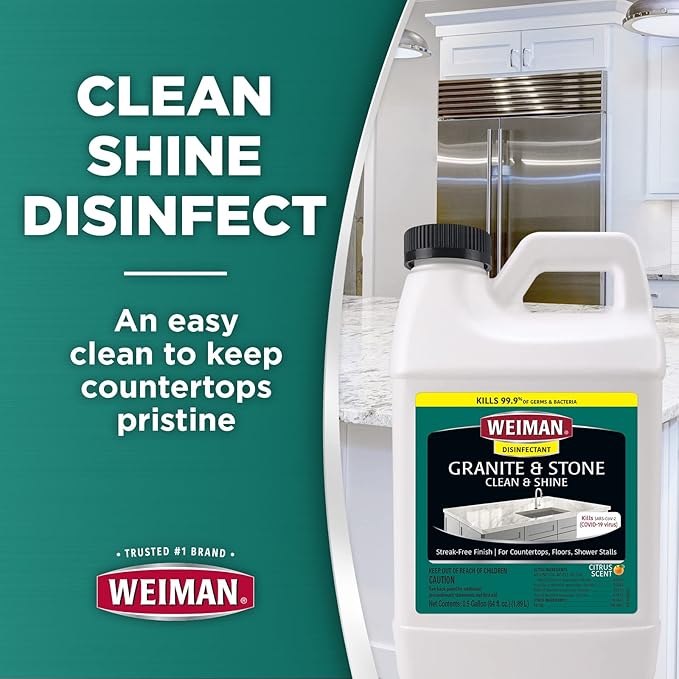 Weiman Disinfecting Granite Daily Clean &amp Shine Refill 64 Oz - Safely Clean Disinfect and Shine Granite Marble Soapstone Quartz Quartzite Slate Limestone Corian Laminate Tile Countertop (Pack of
