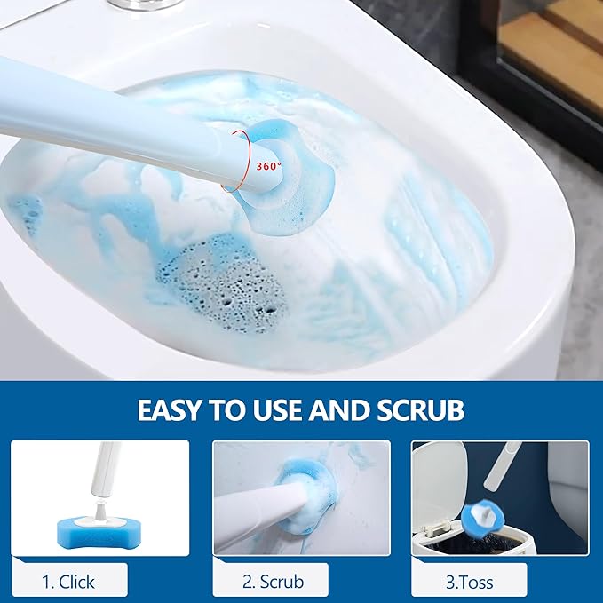 144 Count Disposable Toilet Brush Refills Compatible with Most Wands Toilet Bowl Wand Refills-Blue Disposable Sponge Refill Heads Prefilled Cleaning Fluid for Bathroom Toilet Cleaning.