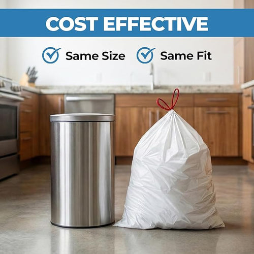 13 Gallon Trash Bags -200 Count White Trash Holders -23''×27'' Unscented Trash Bags with Drawstrings