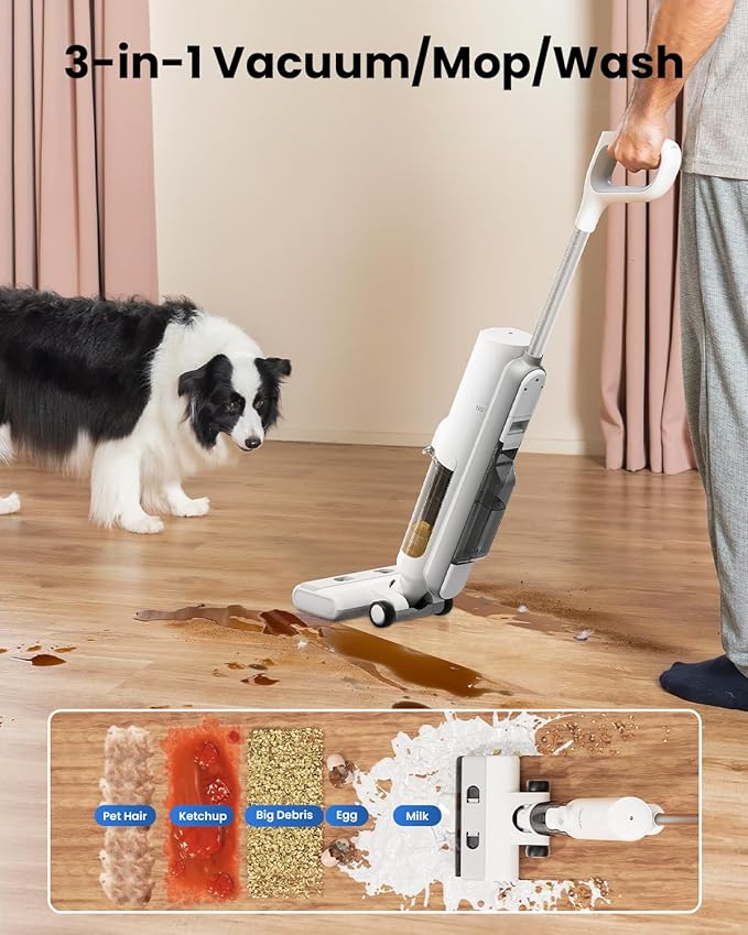 Proscenic F10 Pro Wet Dry Vacuum Cleaner Cordless and Vacuum Mop 3-in-1 Vacuum/Mop/Wash &amp One-Button Auto Self-Cleaning for Hard Floors High-Capacity Dual Tanks Edge Clean Ease of Use