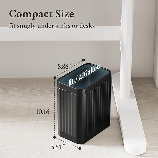 TrashAid Small Bathroom Trash Can 2.1 Gallon Black Bathroom Garbage Can Stainless Steel Waste Basket for Office Under Desk Bedroom Rv Matte Black