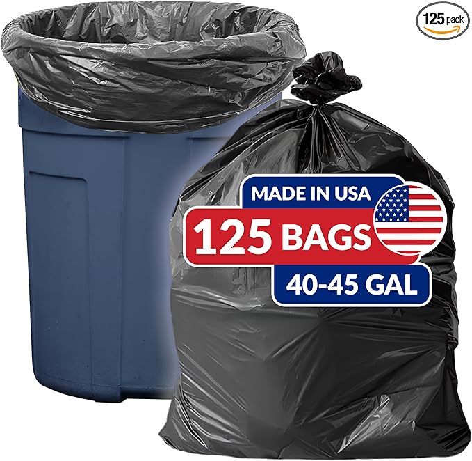 Reli. SuperValue 40-45 Gallon Trash Bags | 125 Count | Made in USA | Heavy Duty | Black Multi-Use Garbage Bags