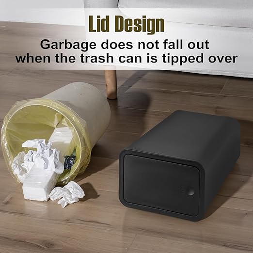 TrashAid 2 Pack Bathroom Trash Can with Lid 2.6 Gallon / 10 Liter Small Garbage Can with Press Top Lid Plastic Wastebasket with Pop-up Lids for Toilet Office Bedroom Living Room Black