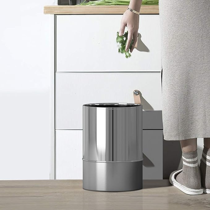 nu steel Parkston Two-Tone Metal Rust Resistant Stainless Steel Small Trash Can Wastebasket Garbage Container Bin for Bathrooms Powder Rooms Kitchens Home Offices