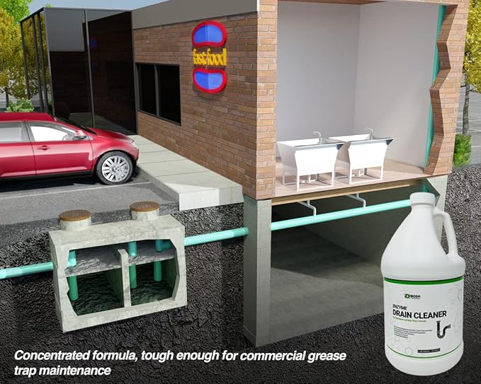 Bosh Chemical Enzyme Drain Cleaner | Attacks Grease Fats and Paper Buildup in Drains Septic Tanks Grease Traps Pipes | Odor Control (1 Gallon)
