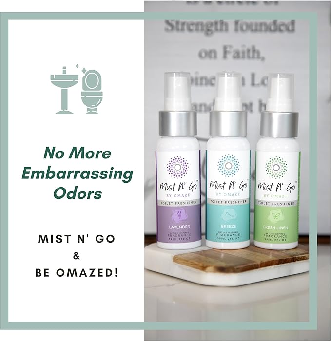 Mist N' Go by OMAZE Bathroom Odor Spray for Toilet Spray Refill Bottle - Multitasking Toilet Spray - Bathroom Spray Odor Eliminator for Strong Odors | Dream 16oz (2 Pack)