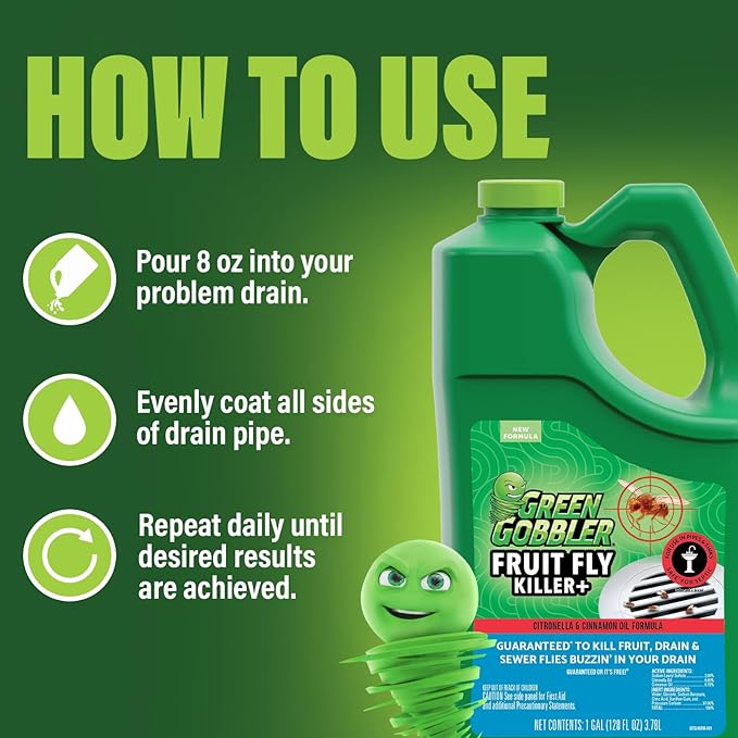 Green Gobbler Fruit Fly Goodbye Gel Drain Treatment | Killer Flies &amp Eliminator (1 Gallon)
