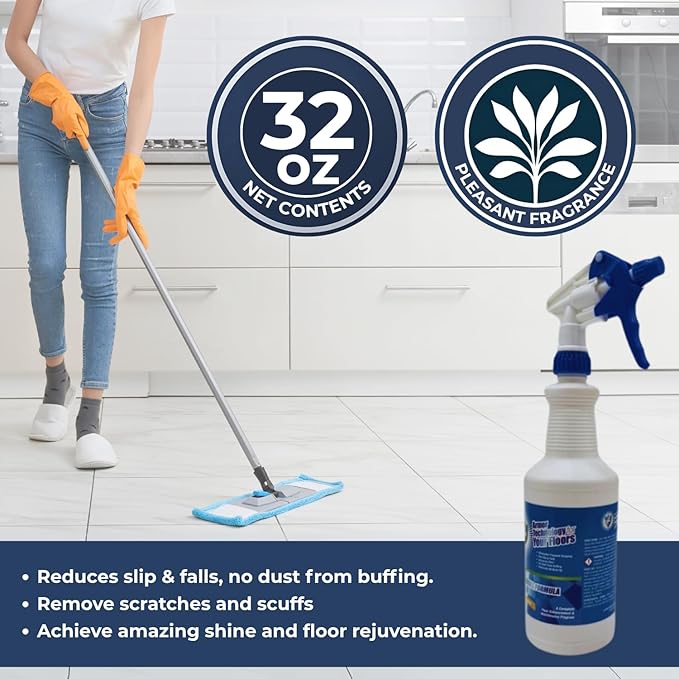 UltraShield Ready To Use (RTU) - High-Gloss Floor Finish Scratch-Resistant Slip-Reducing Dust-Free Spray Bottle - Includes 2 Heavy Duty Spray Triggers Case of (12 x 32 oz)