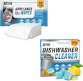 ACTIVE Dishwasher Cleaner and Appliance Cleaner Wipes - Includes 24ct Disposal Cleaning Tablets and 24pk Appliance Surface Wipes