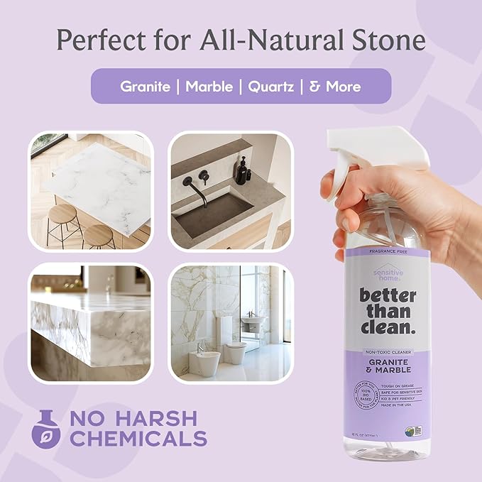Marble &amp Granite Cleaner Starter Pack - Plant-Based Natural Stone Cleaner for Countertops Showers Floors &amp More - Suitable for Sensitive Skin Fragrance Free Kids &amp Pet-Friendly