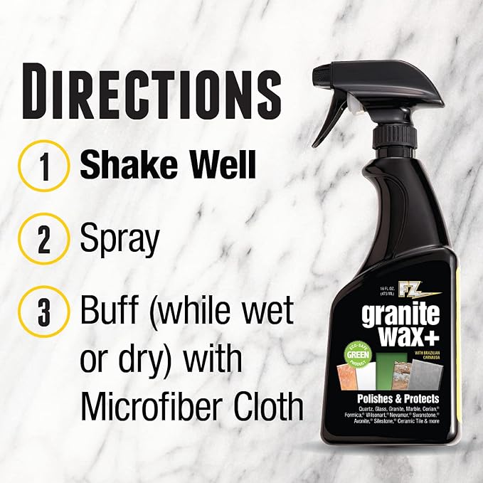 Granite Wax Plus - Granite Cleaner &amp Polish Hard Water Stain Remover Kitchen and Bathroom Cleaner - Streak-Free Shine Carnauba Wax Banana Scent 16 oz